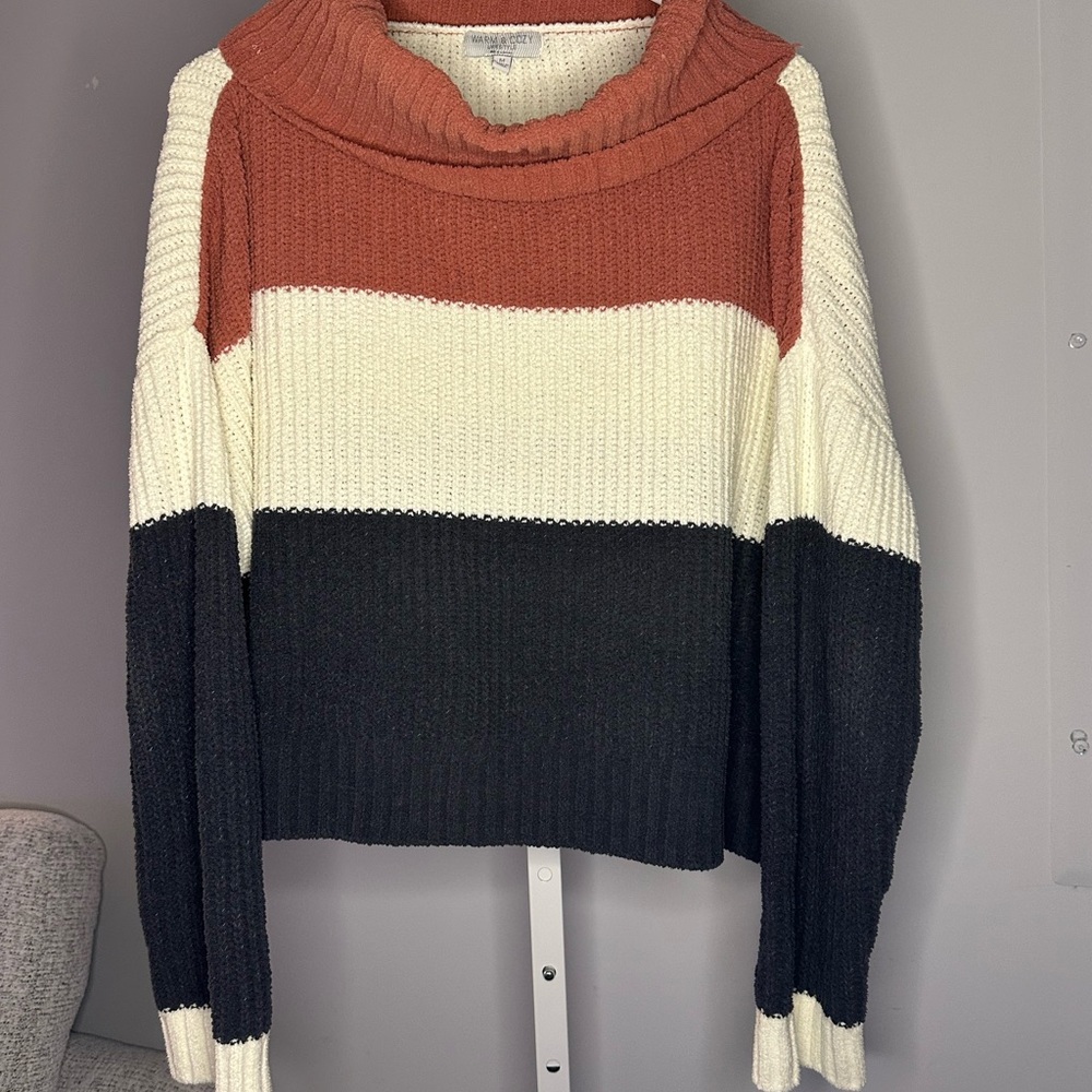 Colorblock Cowl Neck Sweater